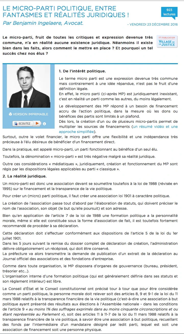 Article Village Justice micro-partis