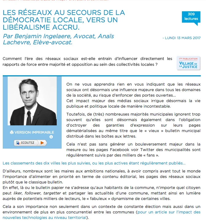 Article village justice réseaux et démocratie locale