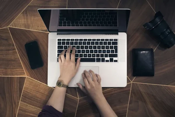 Lawyer searching on laptop